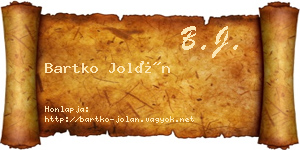 Bartko Jolán névjegykártya